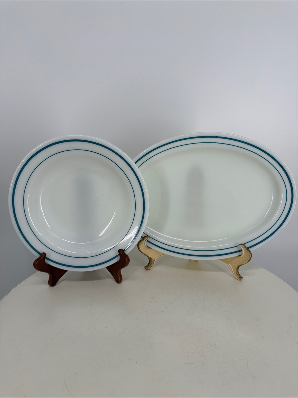 Pyrex Tablewear by Corning Oval Platter & Rimmed Soup/Serving Bowl White & Blue